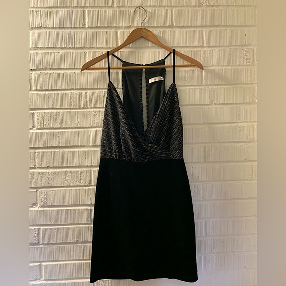 Velvet Mini Dress by LUSH Black with Silver Tinsel Metallic Sparkle Stripe M - Picture 2 of 7